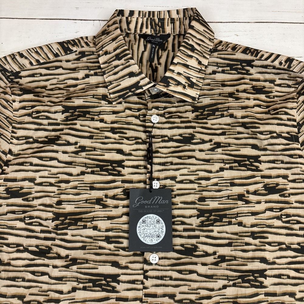 Good Man Brand Men's Button-Down Shirt in Beige and Dark Green Pattern